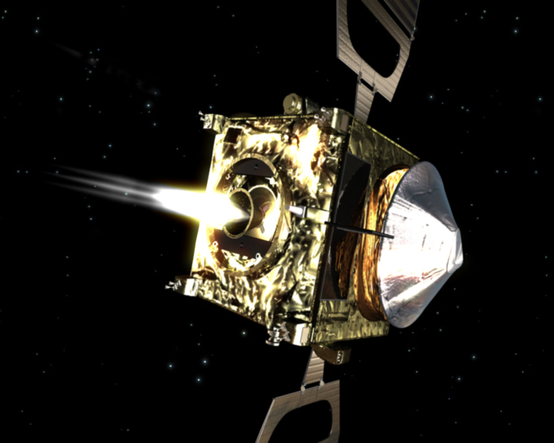Artist's view of Venus Express main engine firing in space