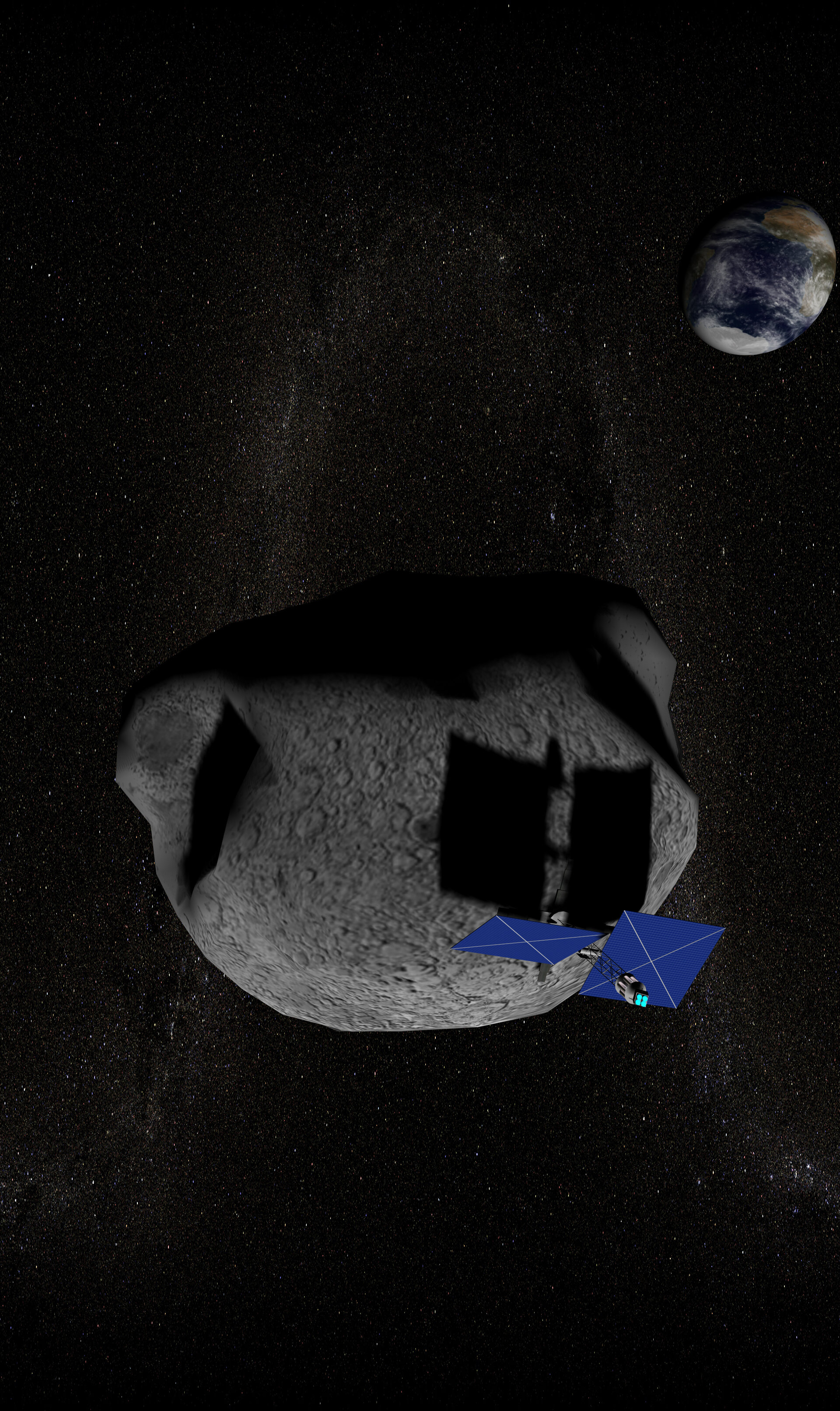 Visualization of one of the  ACT concepts for deflecting an asteroid