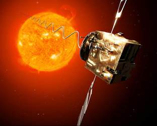 Artist's view of Venus Express investigating on solar wind conditions