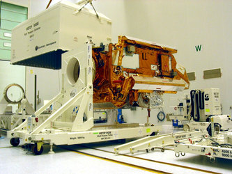 MetOp's Payload Module fixed to a multi-purpose trolley for transfer to the 'clean room'