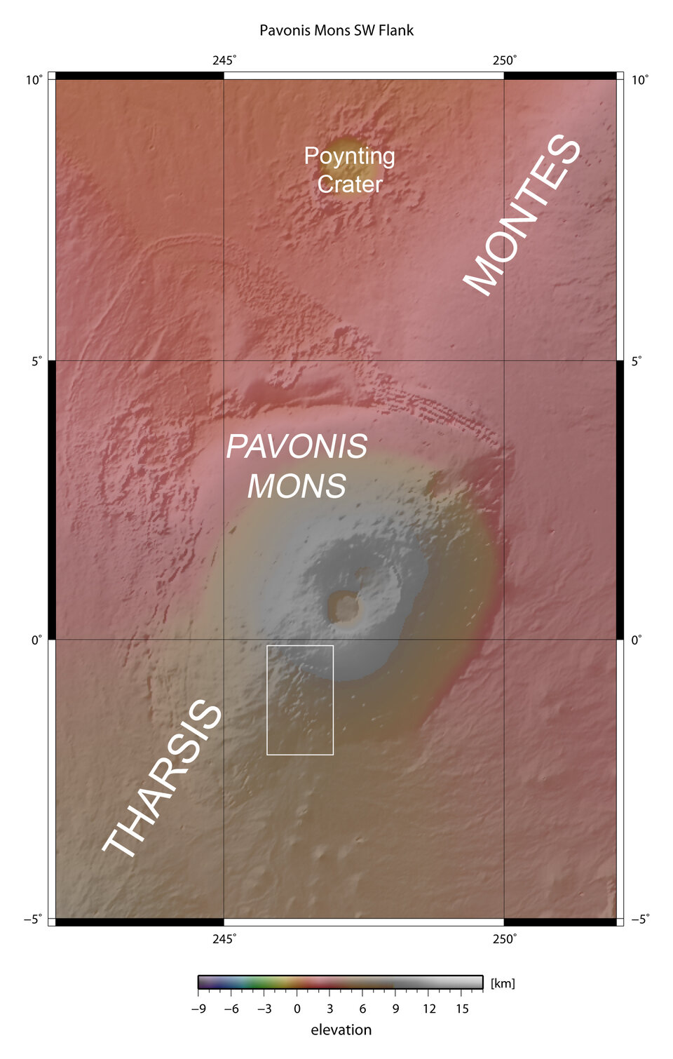 Map showing Pavonis Mons in context