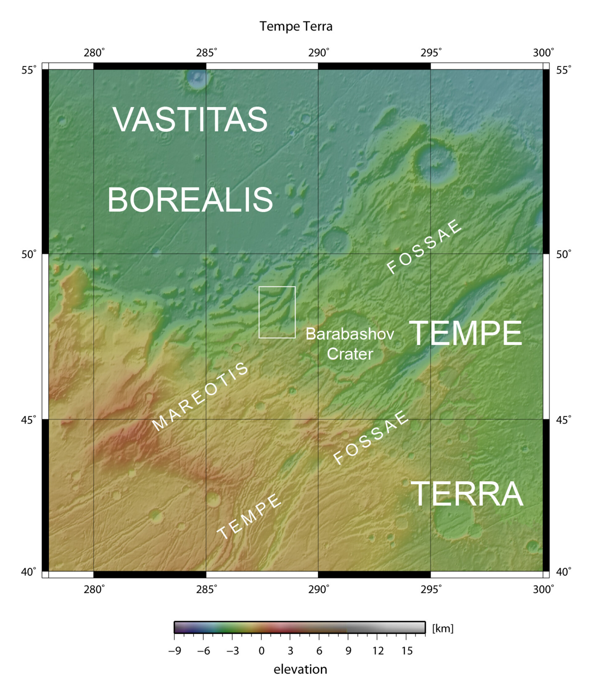 Map showing Tempe Terra in context