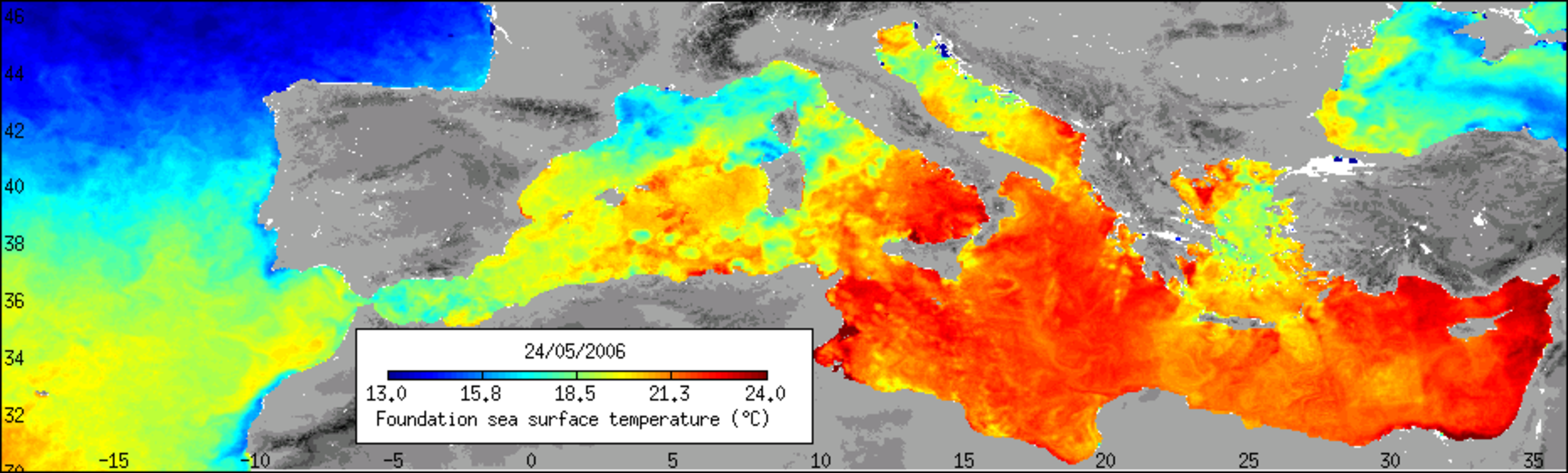 Sea surface temperature map acquired on 24 May 2006