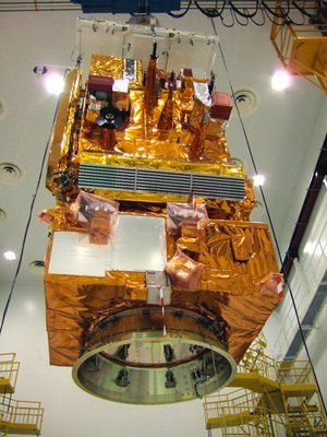 MetOp being lifted by crane