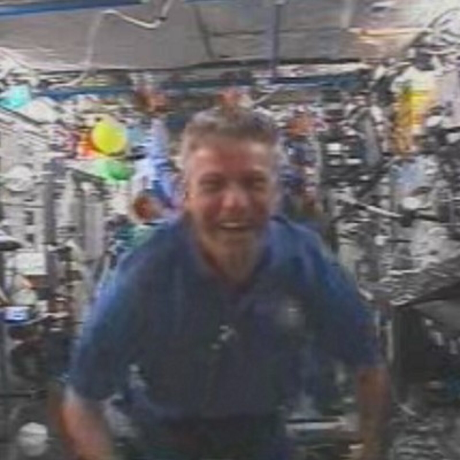 Thomas Reiter shortly after entering ISS for the first time