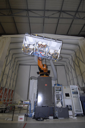 ATV sensors mounted on robotic arm for rendezvous simulation