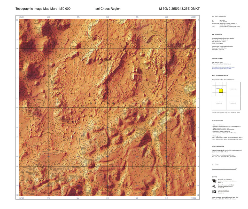 Topographic map of Mars at 1:50 000
