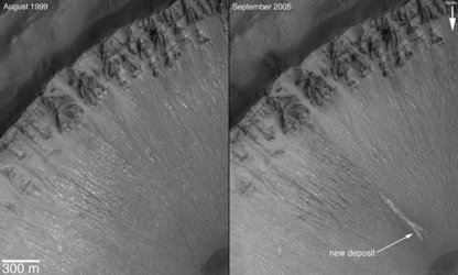 New gully deposit in a crater in the Centauri Montes region