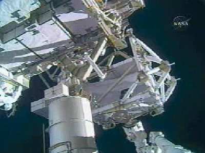 The spacewalkers were assisted by Joan Higgenbotham who operated Canadarm2 from inside ISS