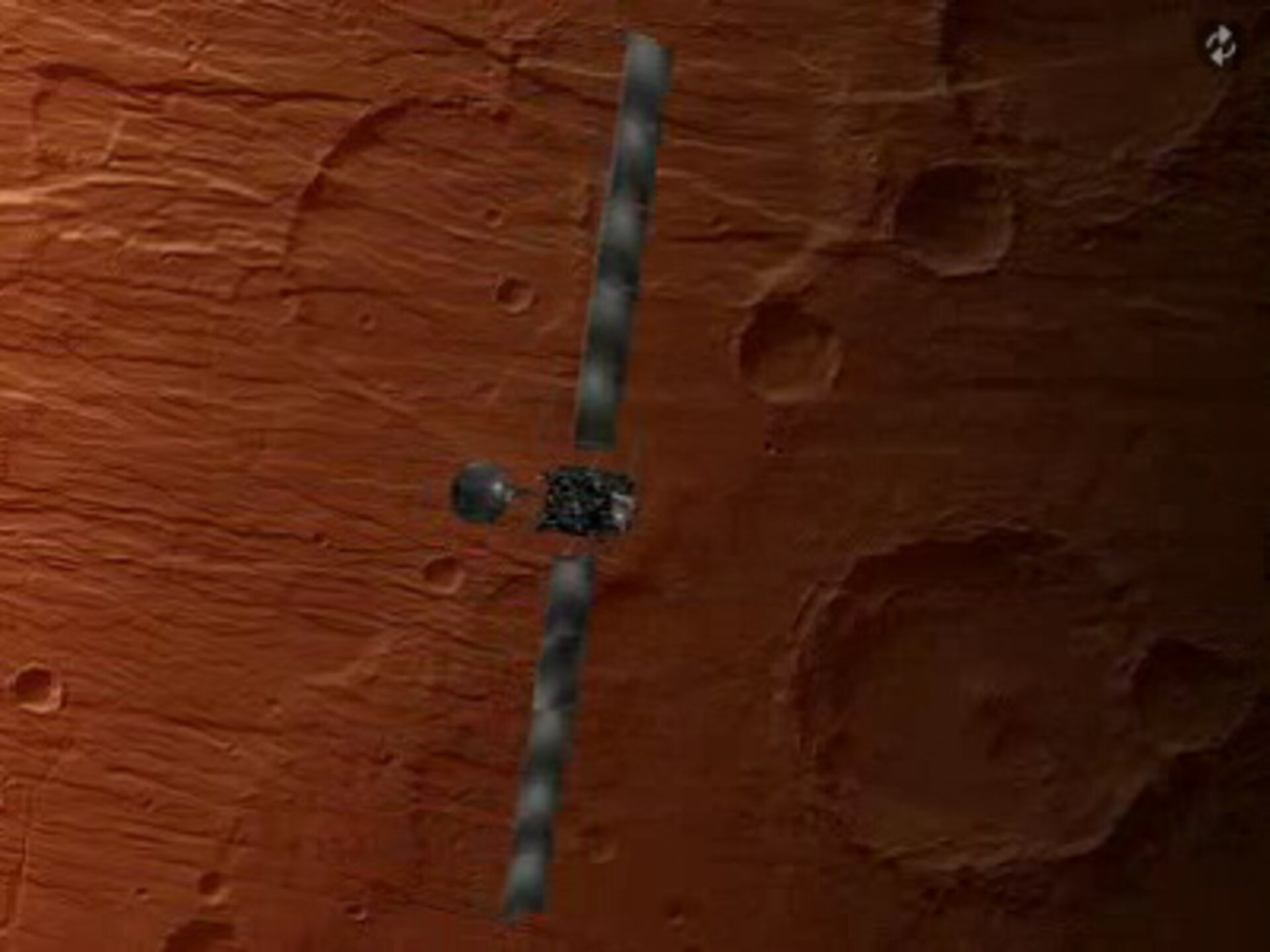 Animation showing Rosetta skimming Mars at 250 km
