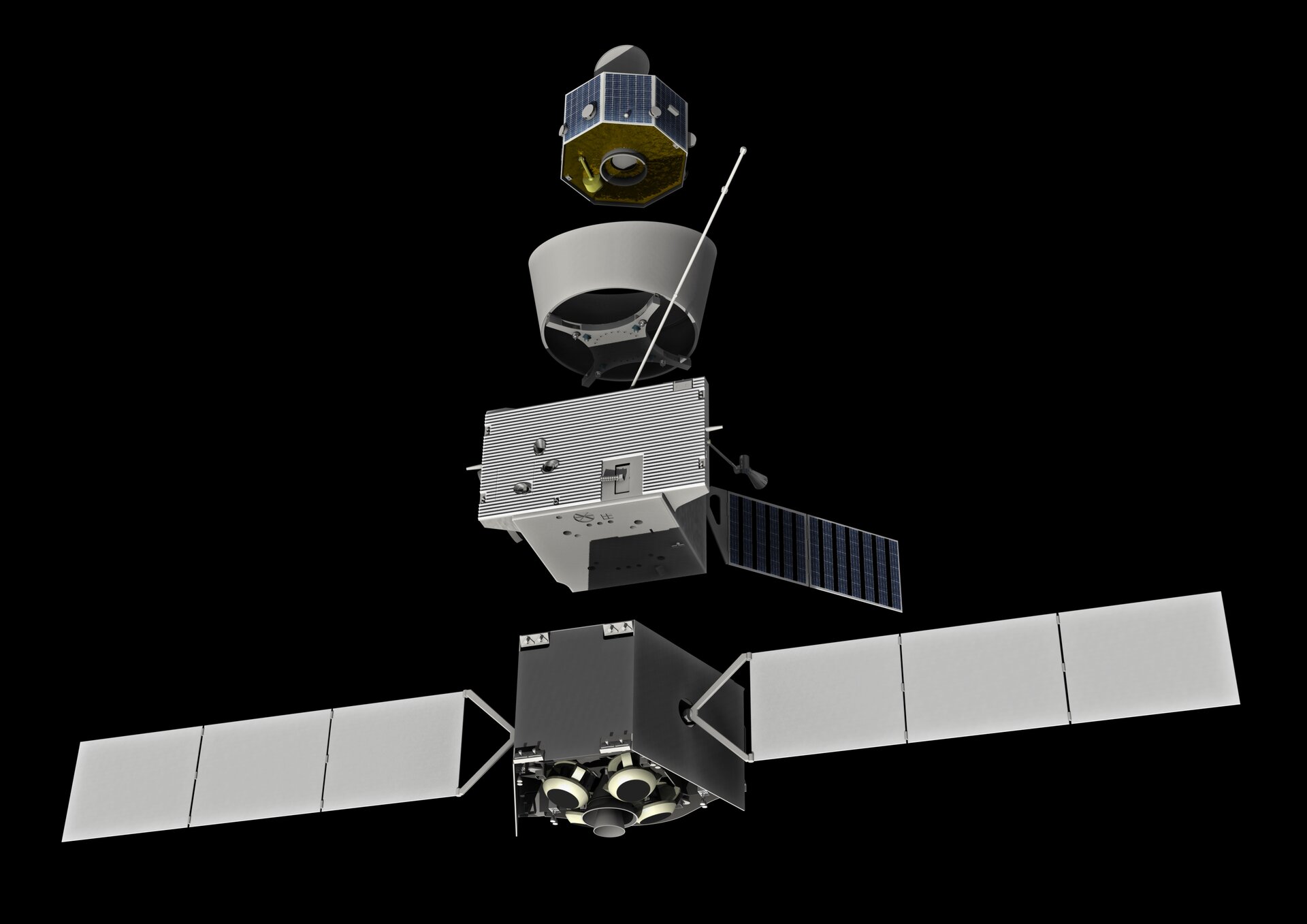 Exploded view of the BepiColombo cruise configuration