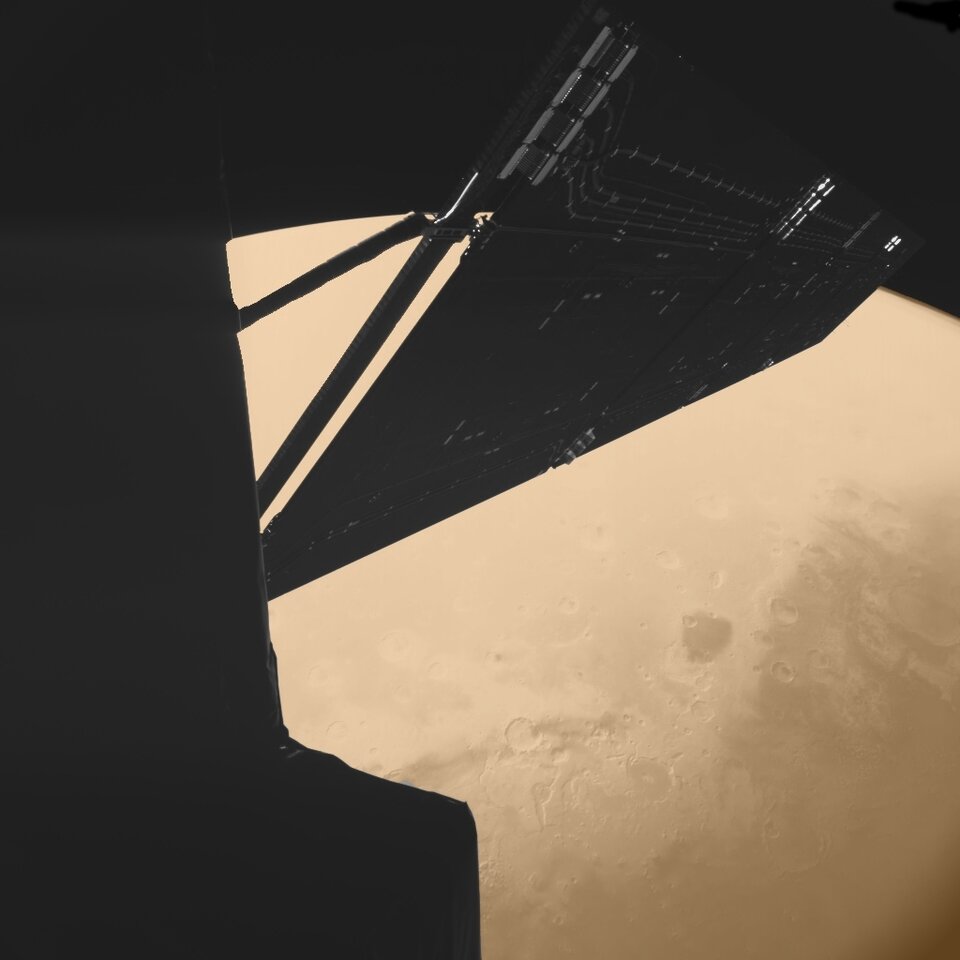 Rosetta above Mars - seen by the Philae lander during Mars fly-by, February 2007
