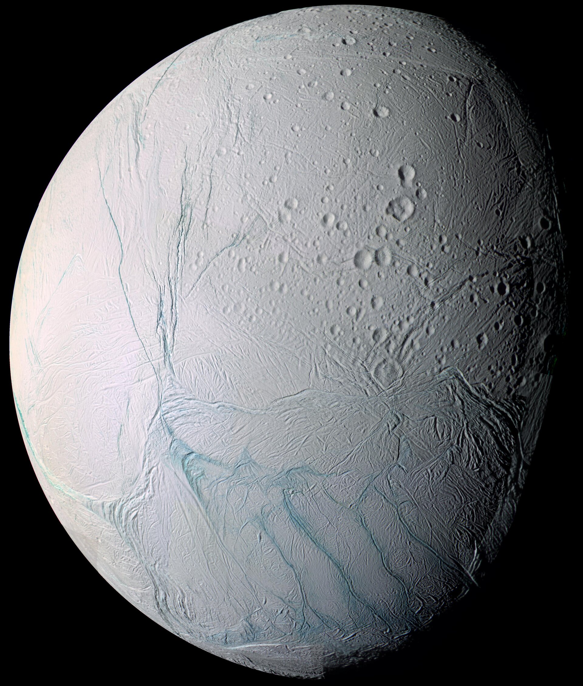 Enceladus' craters and complex, fractured terrains