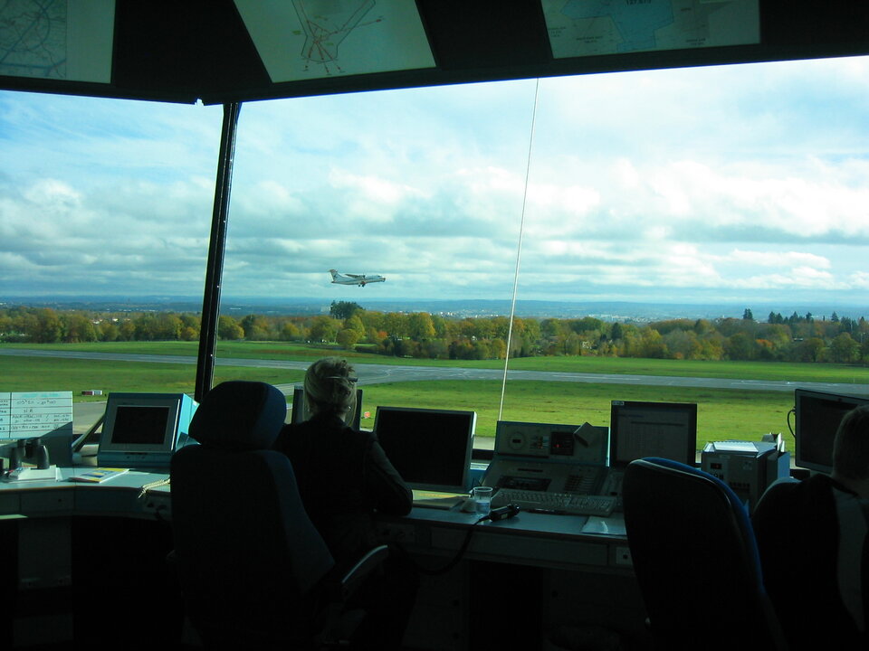 View from the control tower at Limoges airport as the ATR42 test aircraft comes in to land