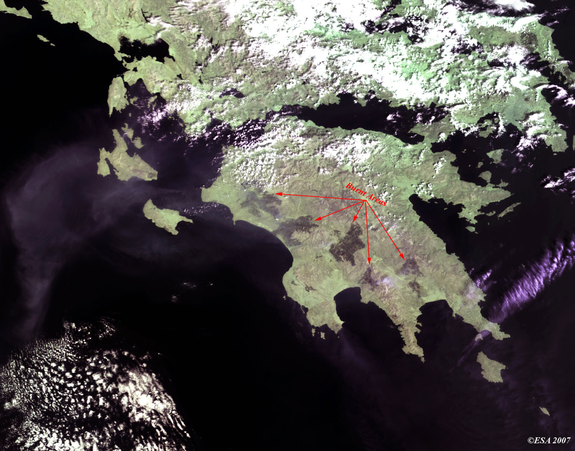 Burnt areas in Greece