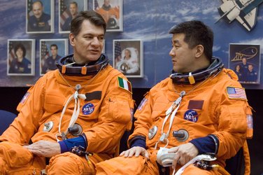 Paolo Nespoli and Daniel Tani await start of a training session at JSC