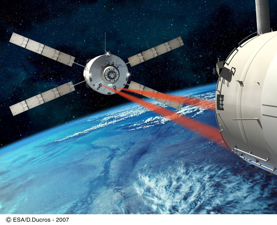 Artist's impression of ATV approaching the ISS for a fully automated docking