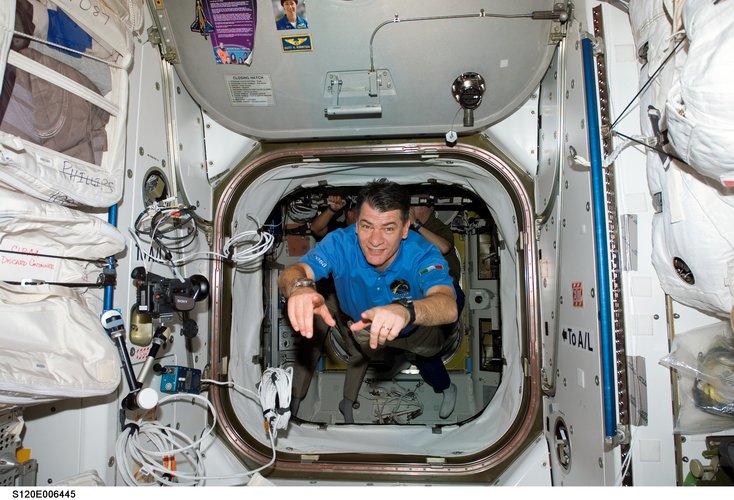 ESA astronaut Paolo Nespoli enters the International Space Station