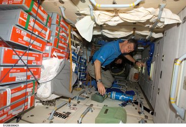 ESA astronaut Paolo Nespoli inside the Russian Zarya module
