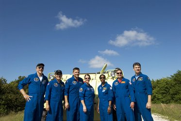 The STS-120 crew during training with the M-113 armoured personel carrier at KSC