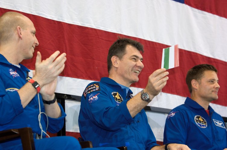 Paolo Nespoli during the Discovery crew's welcome home ceremony at Houston's Ellington Field