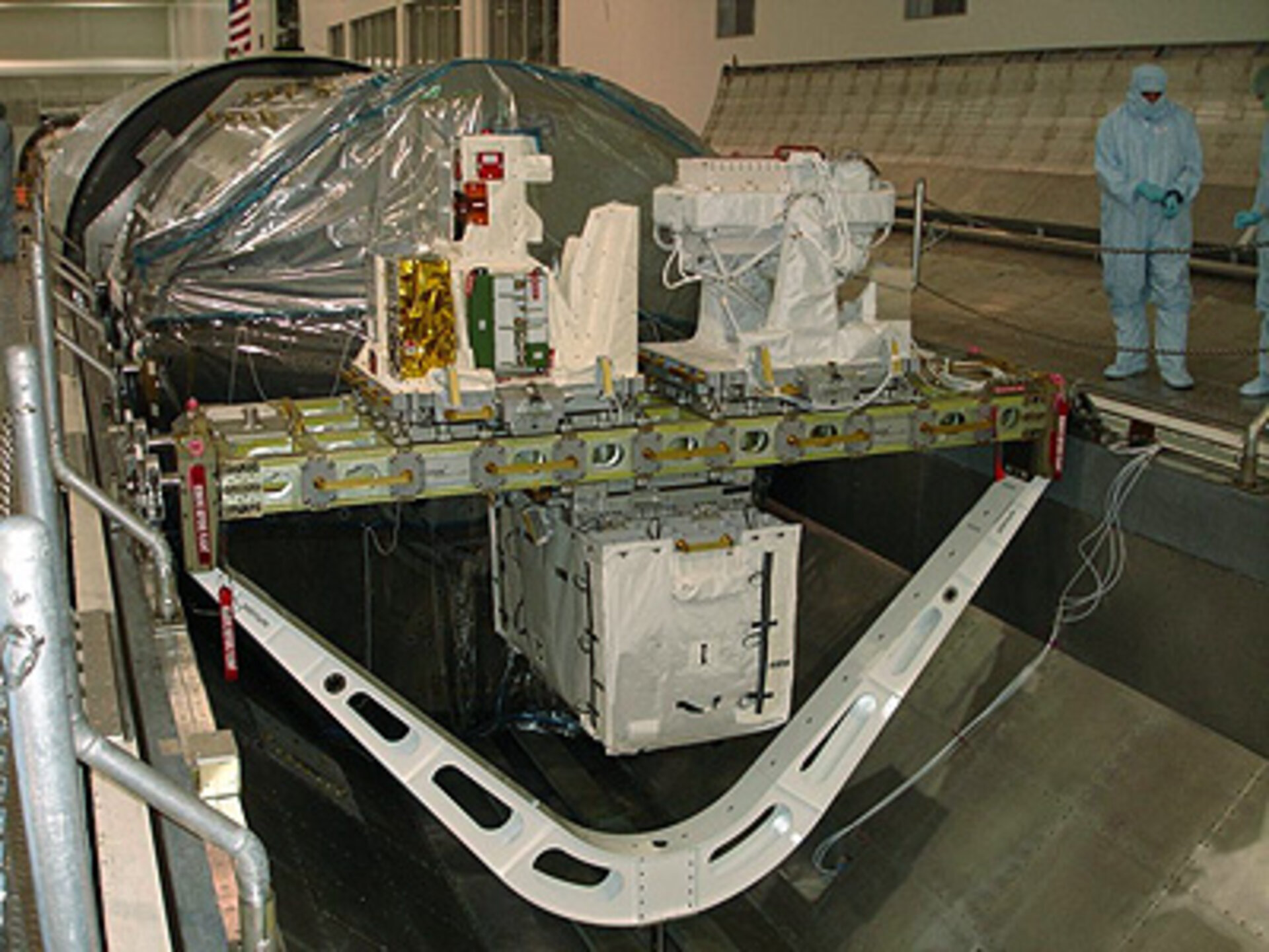 The Columbus external facilities, Solar and EuTEF, in the Shuttle's payload canister at NASA's Kennedy Space Center, Florida