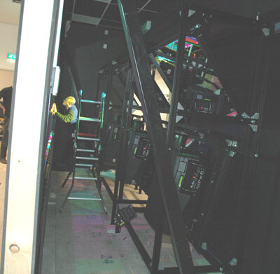 View of the projection room during commissioning of the projectors