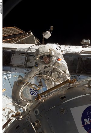 ESA astronaut Hans Schlegel during his first spacewalk