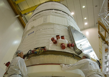 Jules Verne ATV is prepared for launch at Europe's Spaceport in Kourou, French Guiana