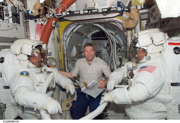 Preparations for the second spacewalk of the STS-122 mission