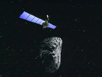 Rosetta asteroid's fly-by - artist's impression