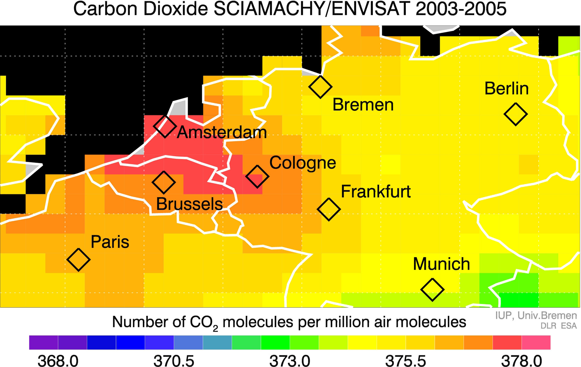 Elevated carbon dioxide over Europe