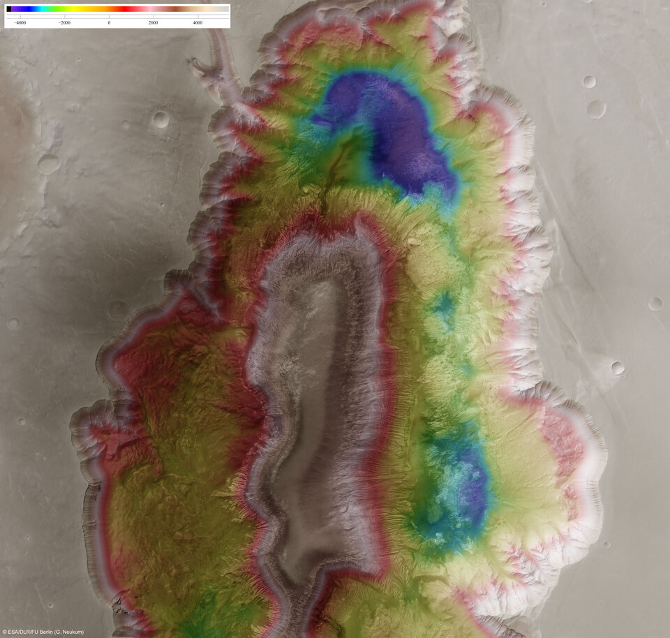 Hebes Chasma, colour-coded elevation model