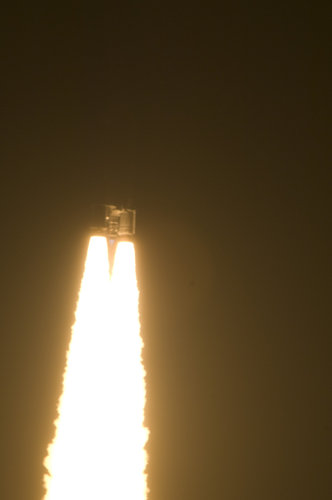 Liftoff of Ariane 5 ES-ATV into night sky over Kourou