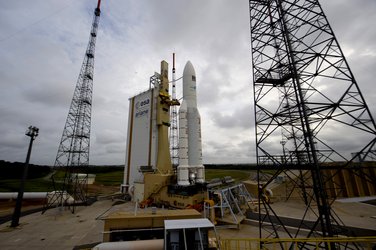 The Ariane 5 ES-ATV launcher, on its mobile launch table