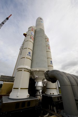 The Ariane 5 ES-ATV launcher, on its mobile launch table
