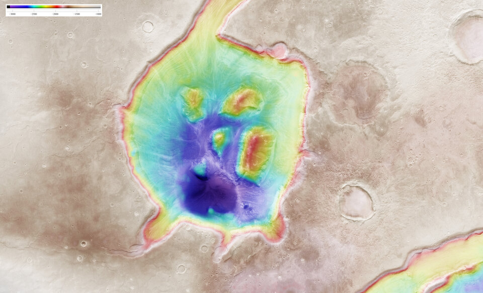 Mamers Valles colour-coded elevation model