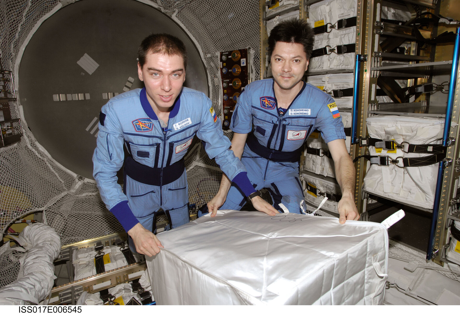 Expedition 17 crewmembers Volkov and Kononenko inside ATV
