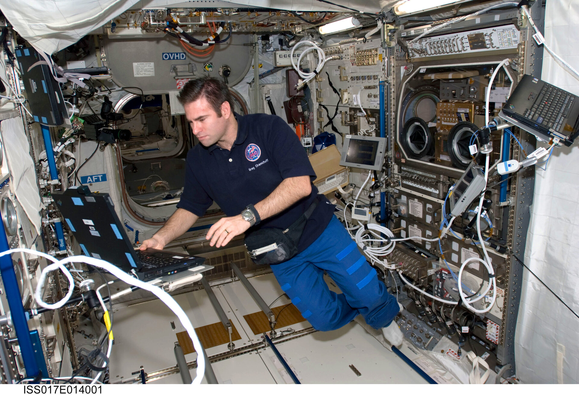 NASA astronaut Greg Chamitoff in Columbus laboratory