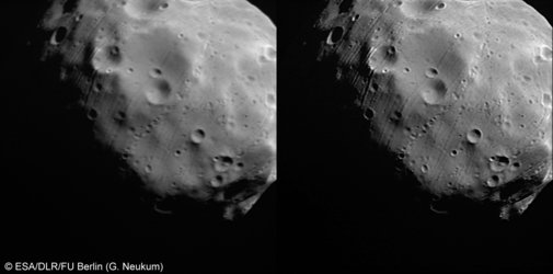 Phobos in super-resolution – before and after image correction