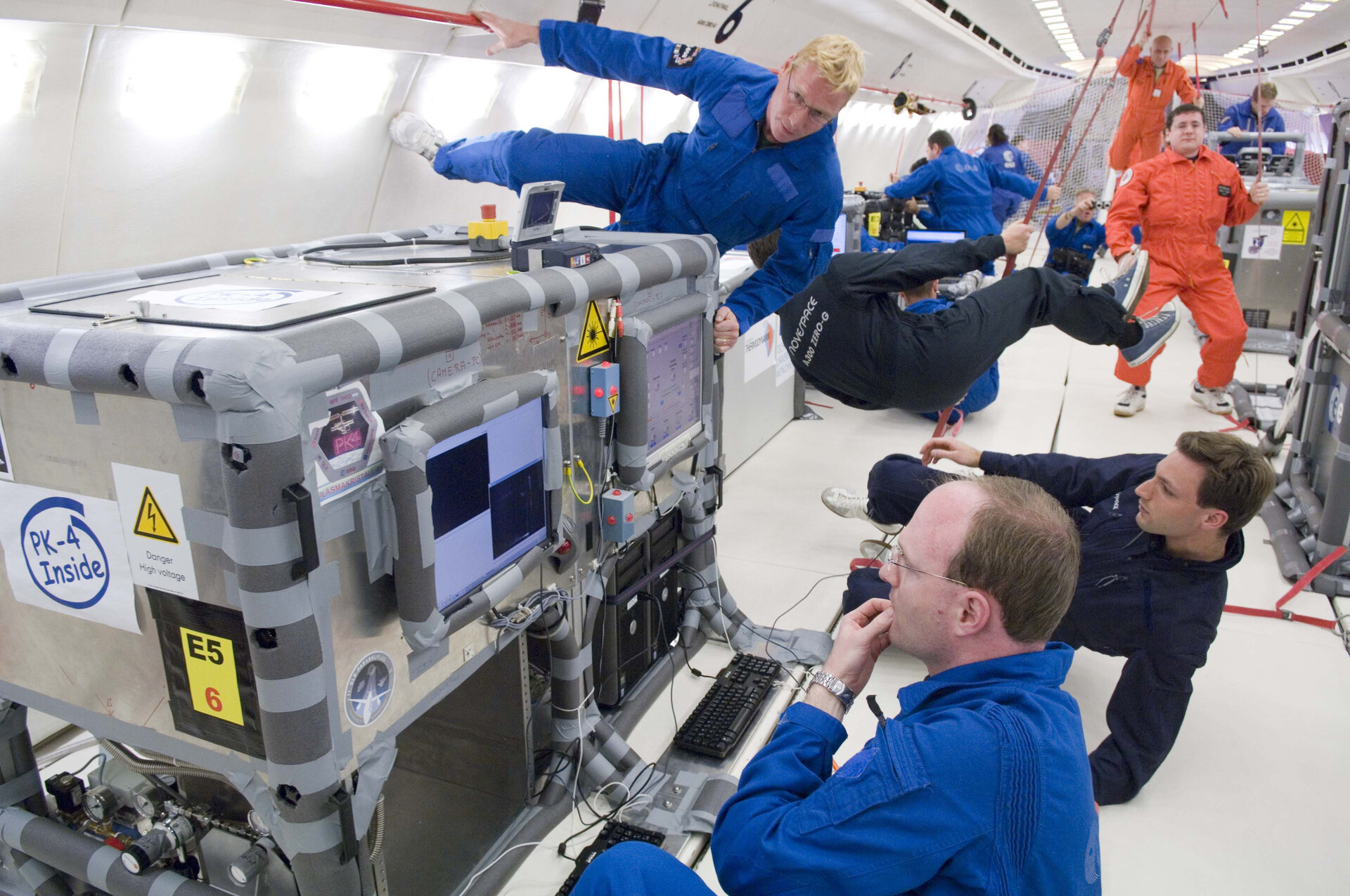 Day 2 of the 49th ESA Parabolic Flight Campaign: The PK-4 plasma crystal experiment being prepared for flight to the ISS