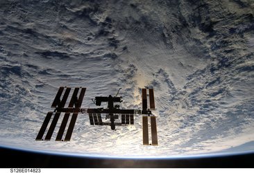 ISS viewed from Endeavour following undocking on 28 November 2008