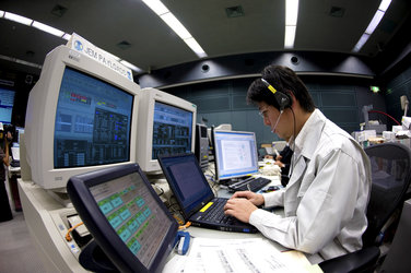 A console inside the Kibo Control Center at Japan's Tsukubu Space Center