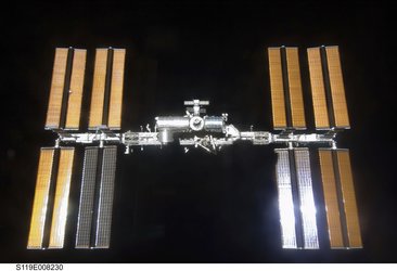 International Space Station is seen from Space Shuttle Discovery