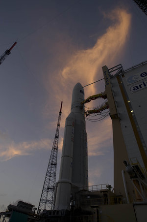 Ariane 5 enclosing Herschel and Planck at launch pad