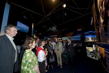 ESA staff receive a guided tour of the ESA Pavilion at Le Bourget
