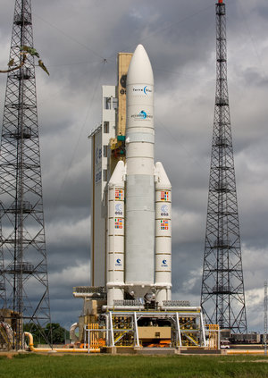 Ariane 5 ECA V189 launcher is readied for lift-off