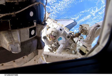 Christer Fuglesang during the second STS-128 mission spacewalk