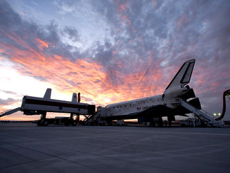 Discoveryafter landing  at Edwards Air Force Base at the end of the STS-128 mission