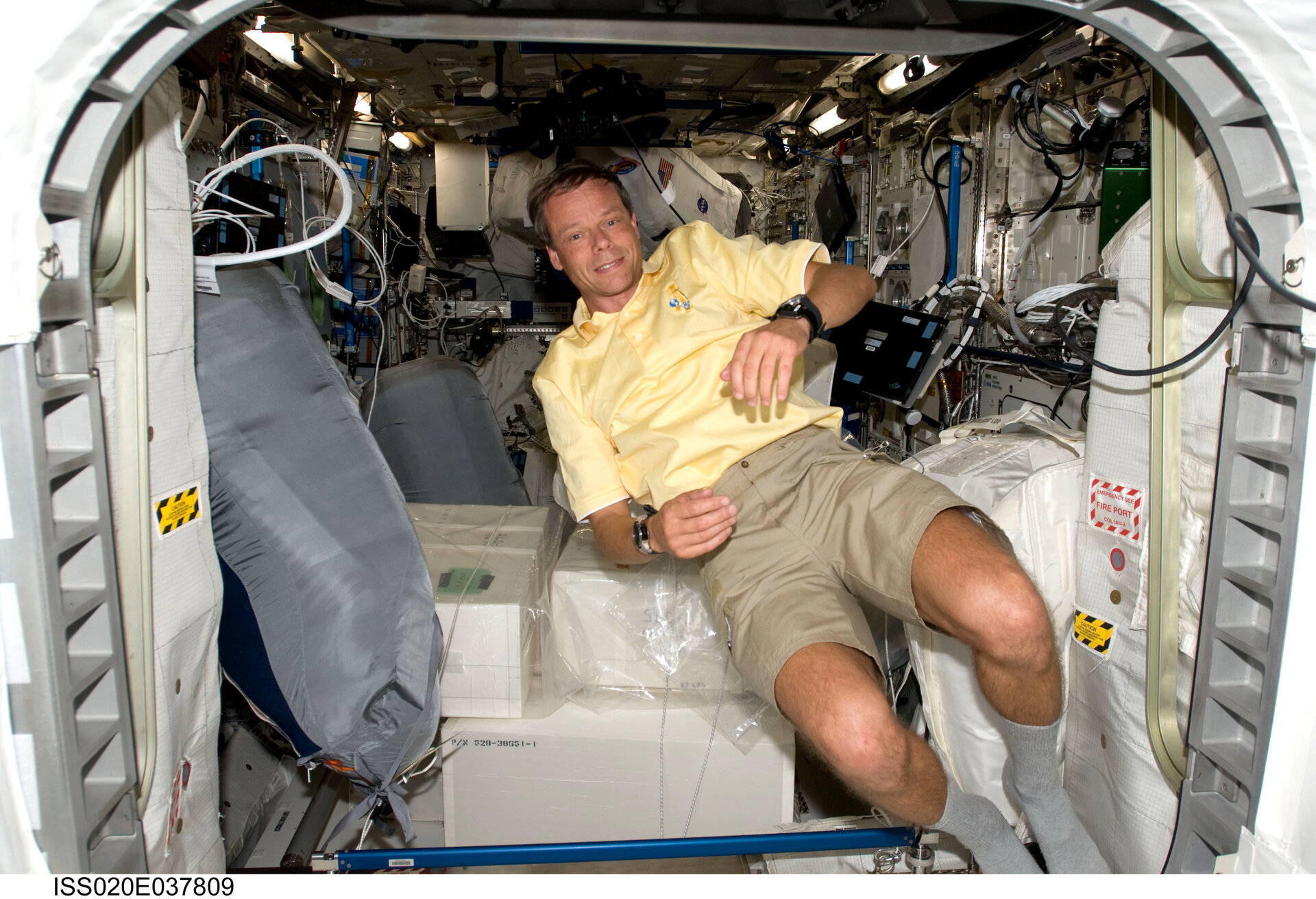 ESA astronaut Christer Fuglesang inside the Columbus laboratory
